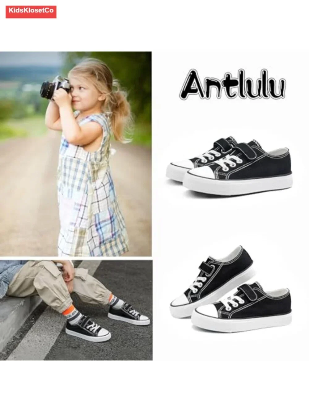 Canvas Sneakers for Kids, Adjustable Hook and Loop Closure, Non-Slip Rubber Sole